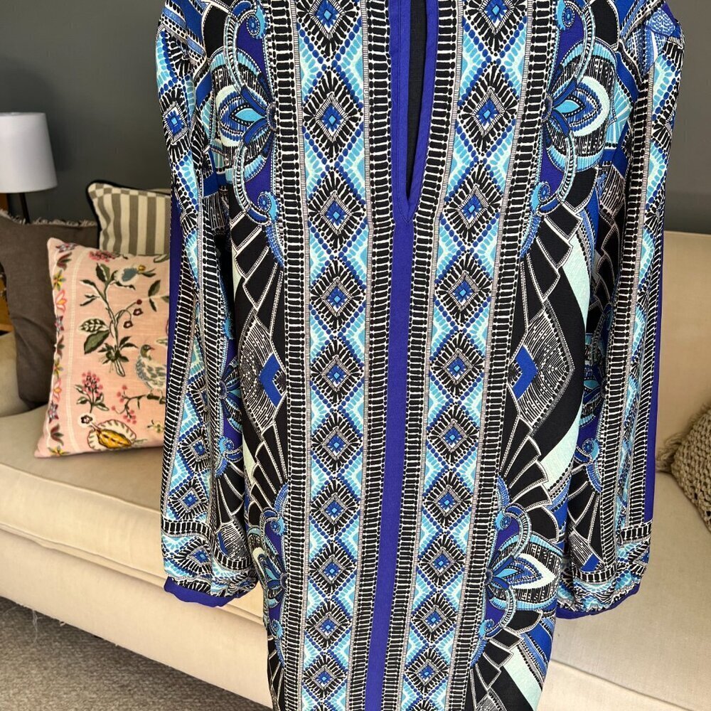 GLAM - BLUE GEOMETRIC PRINT DRESS - SIZE L - Picture 5 of 5